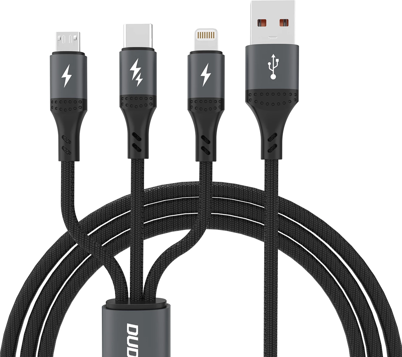 Kabllo 3-në-1 Dudao L3E, 1.2m, 60W, MicroUSB/USB-C/Lightning, e zezë