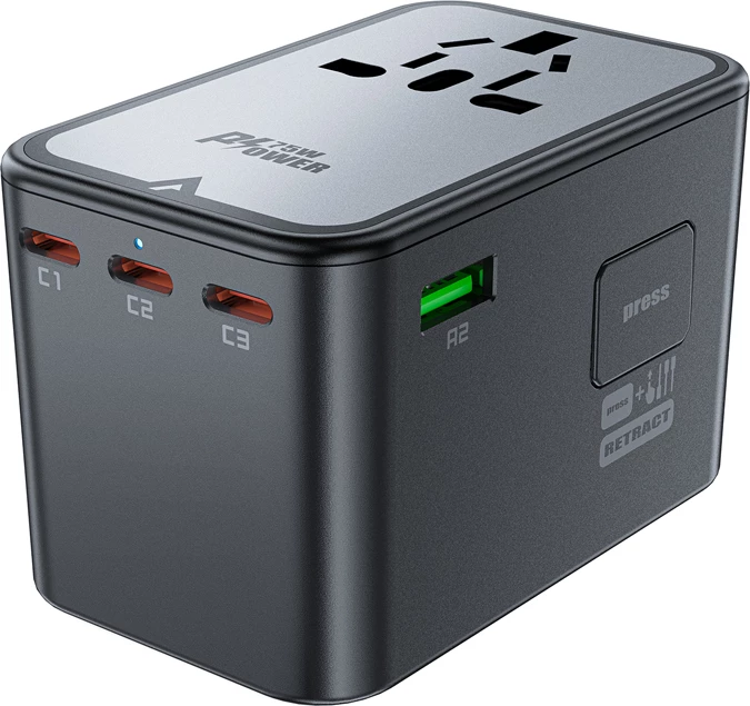 Karikues udhëtimi Acefast Z1 GaN, 75W, 3x USB-C, 2x USB-A, i zi