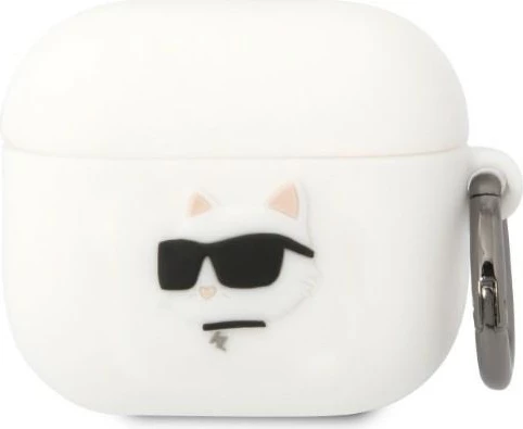 Mbështjellës Karl Lagerfeld për AirPods 3, Silicone Choupette Head 3D, i bardhë