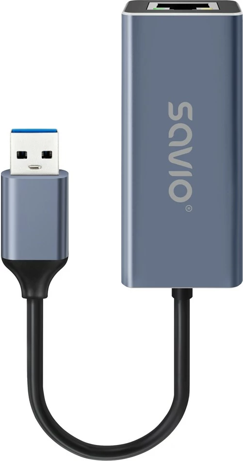 Adapter rrjeti USB-A në RJ-45 Gigabit, Savio, AK-83, USB 3.1 Gen 1 5 Gbps, 10/100/1000 Mbps, kabllo 18 cm, argjend