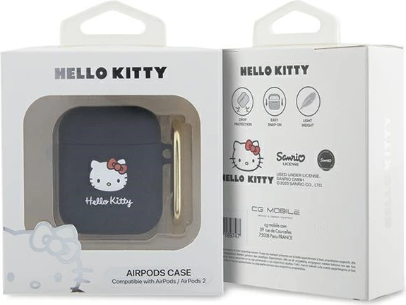 Mbështjellës Hello Kitty për AirPods 1/2, silikon, i zi, me unazë