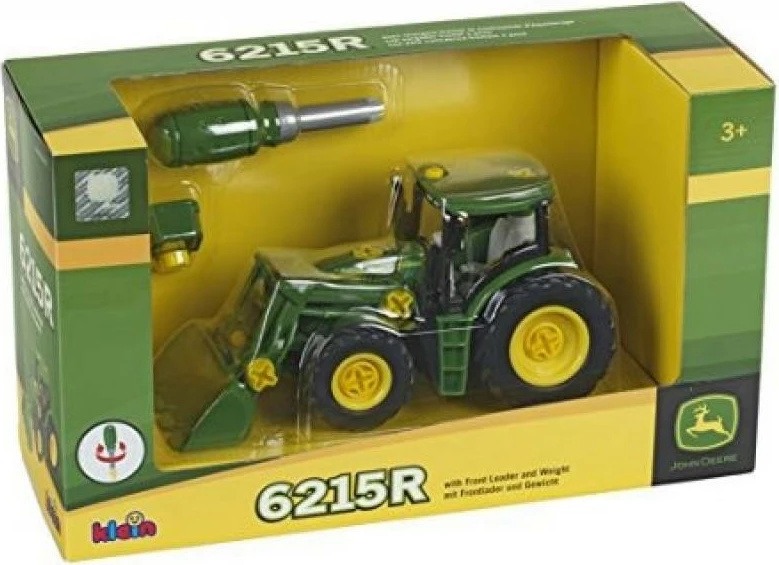 Traktor lodër Klein John Deere 6215R për fëmijë, Gjelbër/Verë/Zeze