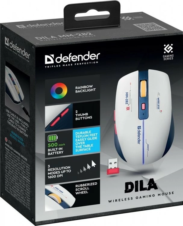 Maus wireless Defender MM-282 DILA, 1800 DPI, RGB, Blu/Bardhë