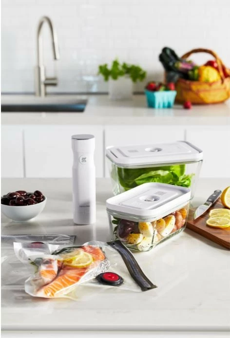 Enë qelqi për ruajtje me vakum, Zwilling Fresh & Save 36803-200-0, 0.95 L, për furrë/mikrovalë/ngrirës, transparente e bardhë