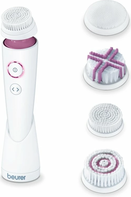Furçë fytyre elektrike Beurer FC95, 3 shpejtësi, 2 mënyra rrotullimi, IPX7, bateri e integruar, 4 koka, e bardhë/vjollcë