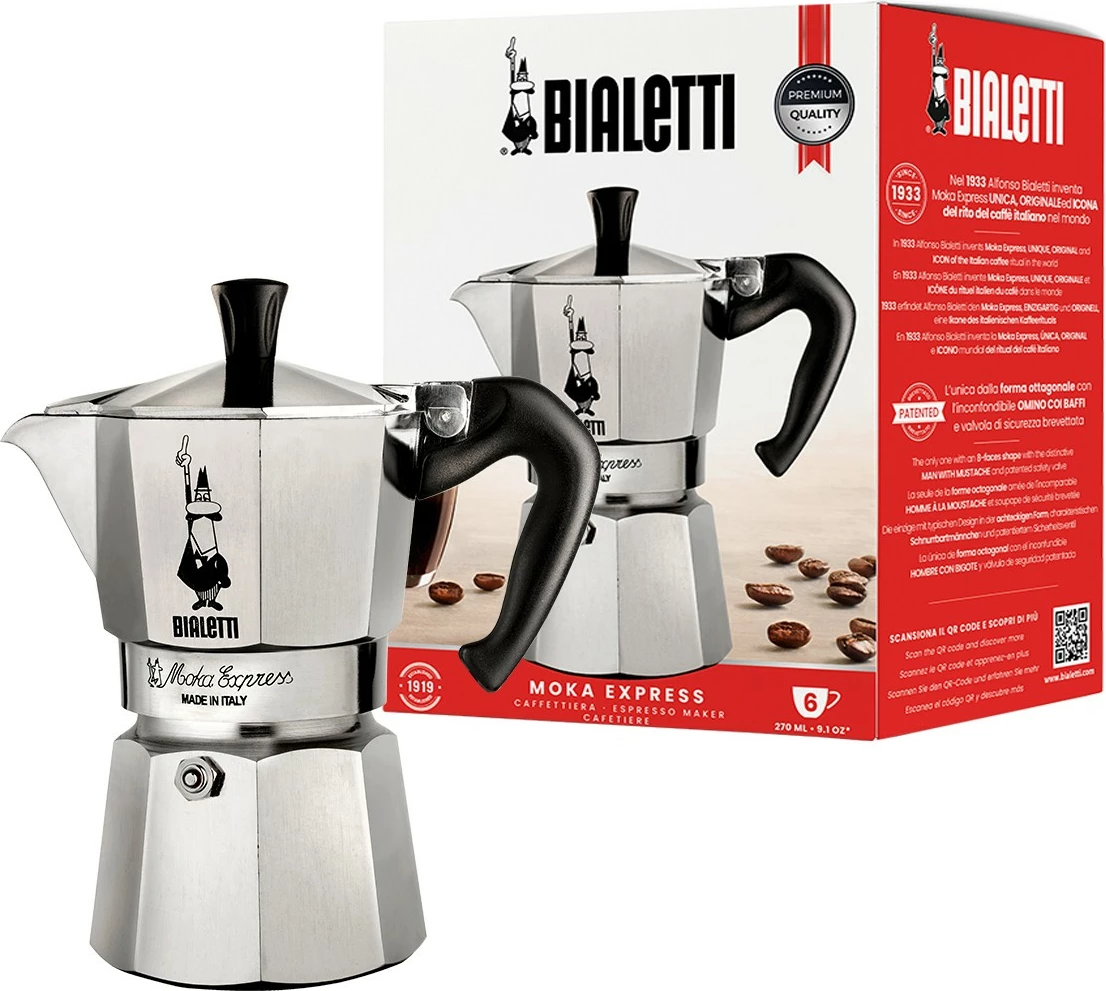 Kafetierë Bialetti Moka Express, 6 filxhanë, alumin, argjendtë