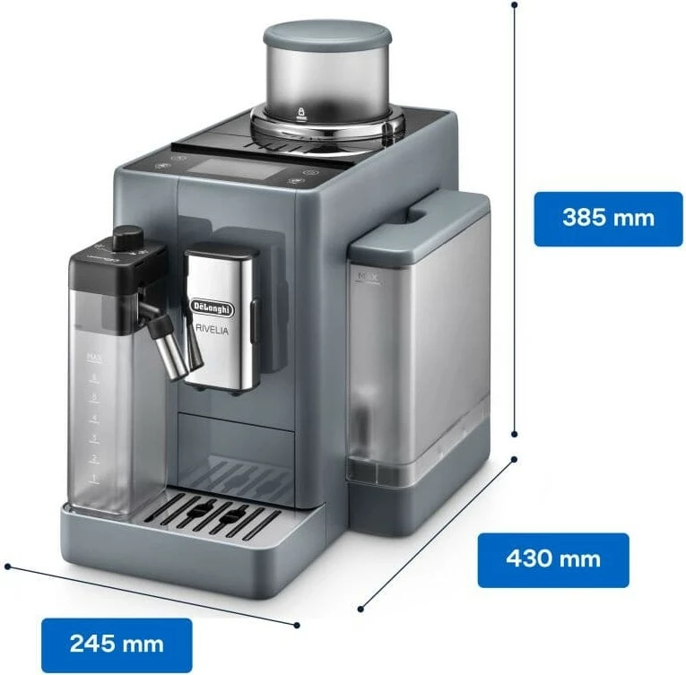 Aparat kafeje DeLonghi Rivelia EXAM 440.55G, automatik, 12 filxhanë, gri