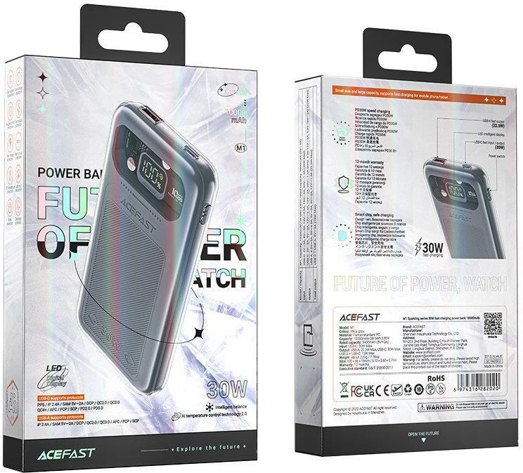 Powerbank Acefast M1 Sparkling Series 10000mAh, 30W, Gri