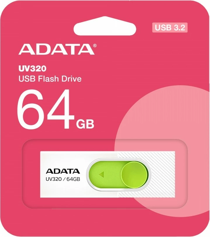 Pendrive Adata UV320, 64GB, USB 3.2, Bardhë-Gjelbër