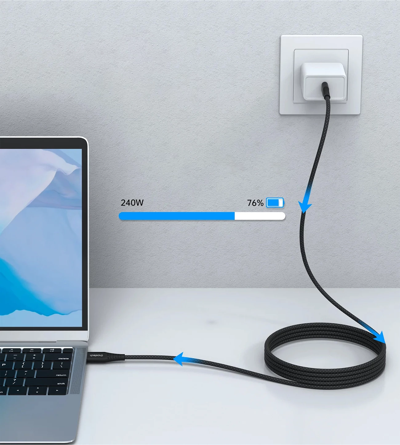 Kabllo USB-C në USB-C Choetech XCC-1051, 1.8m, 240W, e zezë