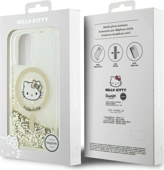 Mbështjellës Hello Kitty Liquid Glitter Fever MagSafe për iPhone 16, Gold