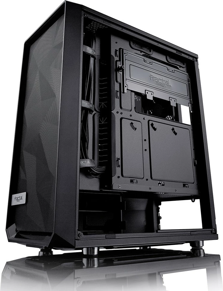 Kasë Fractal Design Meshify C Blackout, Midi Tower, ATX/ITX/mATX, xham i temperuar, e zezë