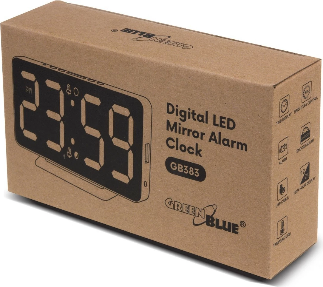 Orë alarmi dixhitale GreenBlue GB383 me termometër, e bardhë