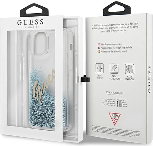 Mbështjellës Guess GUHCP12SGLVSBL për iPhone 12 mini 5.4", Glitter Liquid Vintage, Kaltër