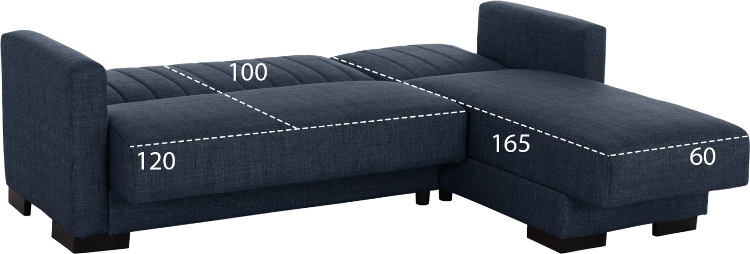 Divan qoshe me shtrat GHUFRAN FH3244.07, i kthyeshëm me hapësirë magazinimi, pëlhurë blu, 200x133x77 cm