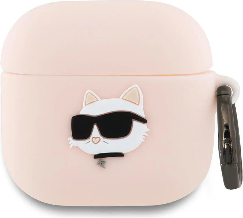 Mbështjellës Karl Lagerfeld për AirPods 4, Silicone Choupette Head 3D, Rozë