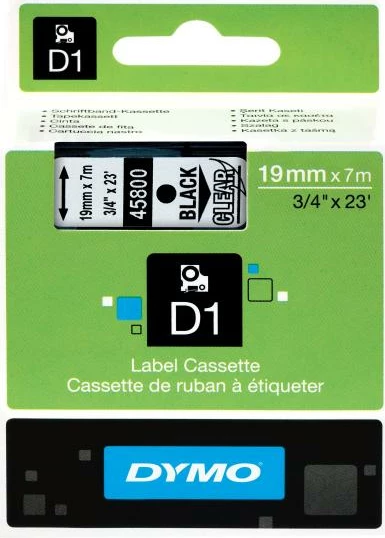 Shirit etiketash Dymo D1 45800 19mm x 7m, i zi në transparent