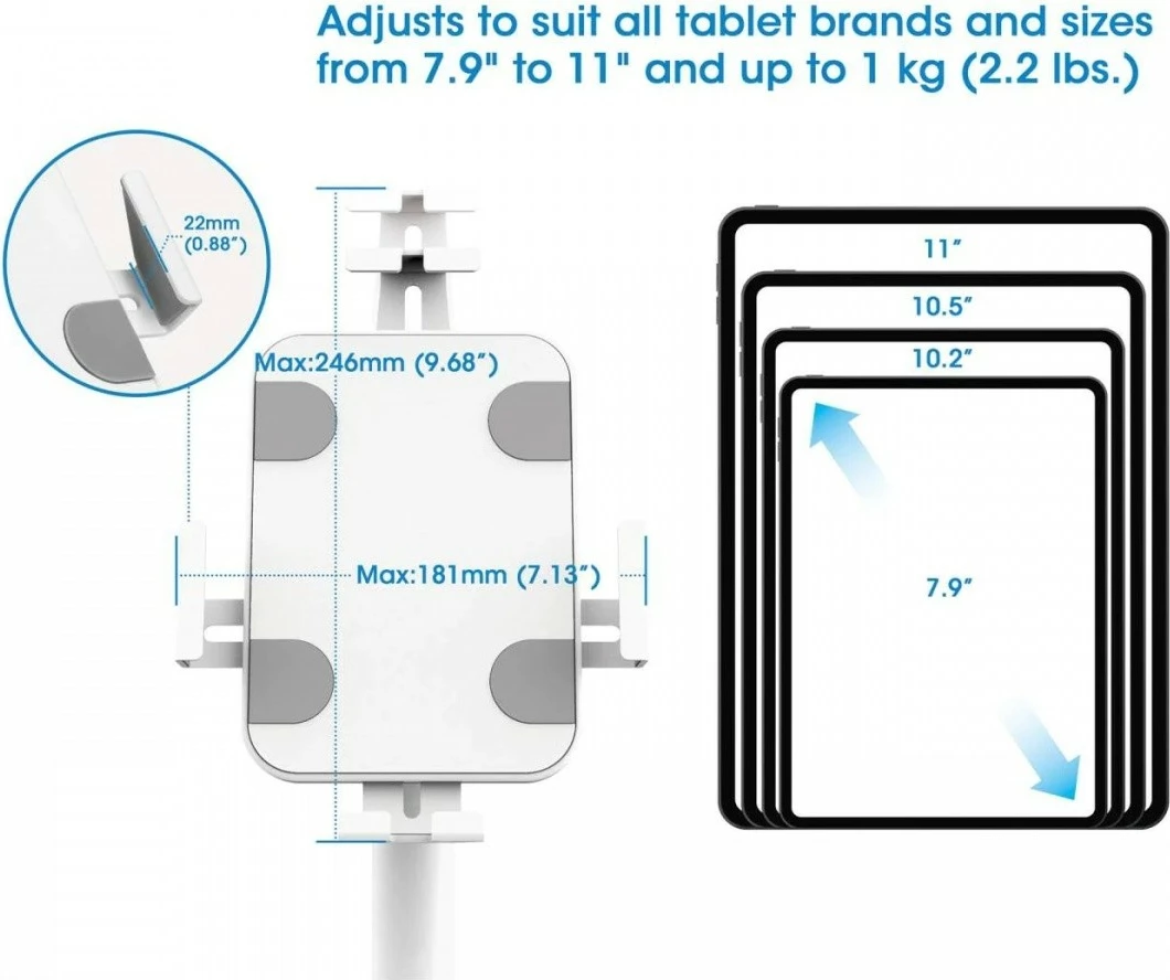 Mbajtëse dyshemeje për tabletë Techly 406345, për 7.9-11", e bardhë, me kyç sigurie