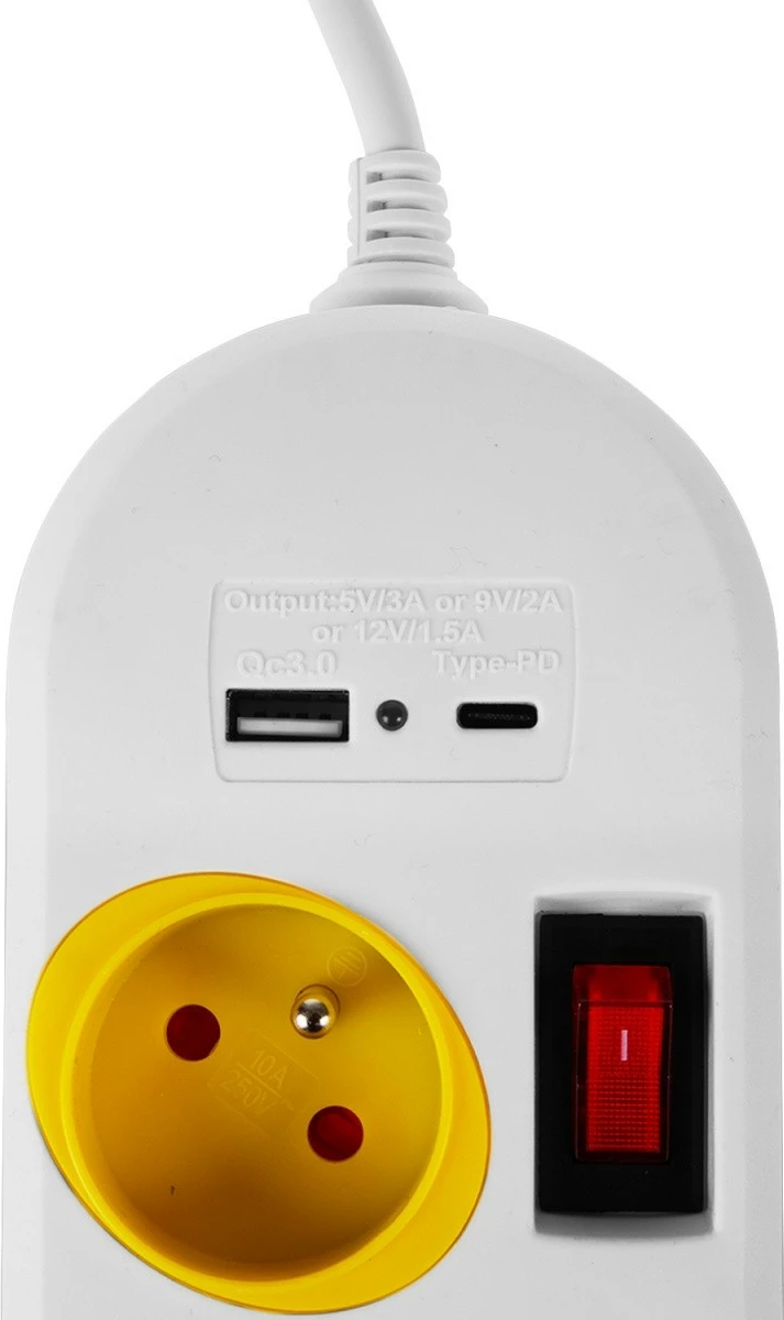 Listë zgjatjeje Maclean MCE508 W, 4 prizë, 1.5m, 2x USB, Bardhë