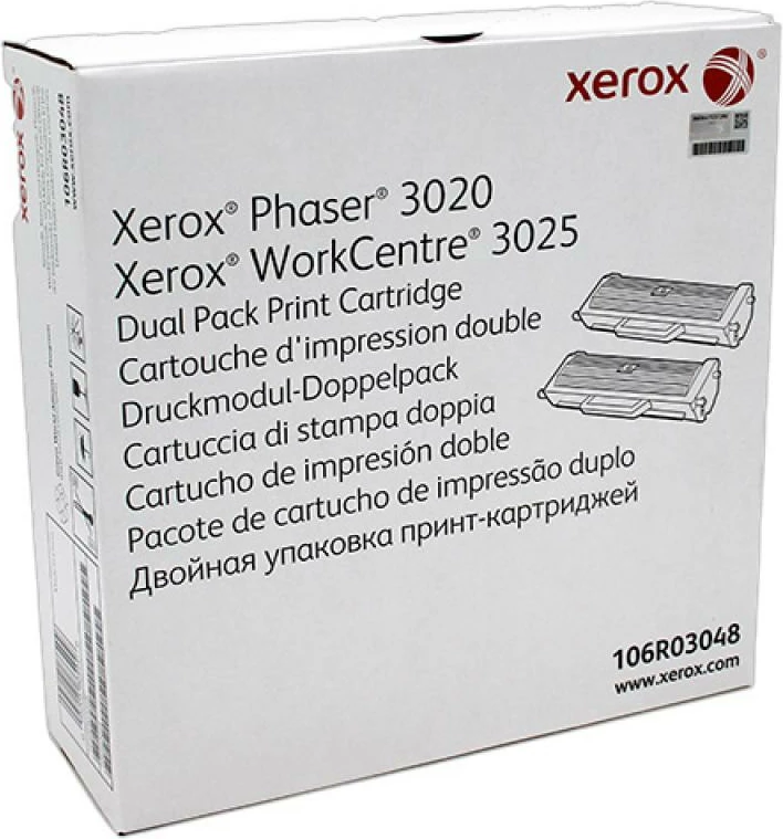 Toner Xerox 106R03048 për Phaser 3020/WorkCentre 3025, rendiment 1.5k secila, e zezë, set 2 copë