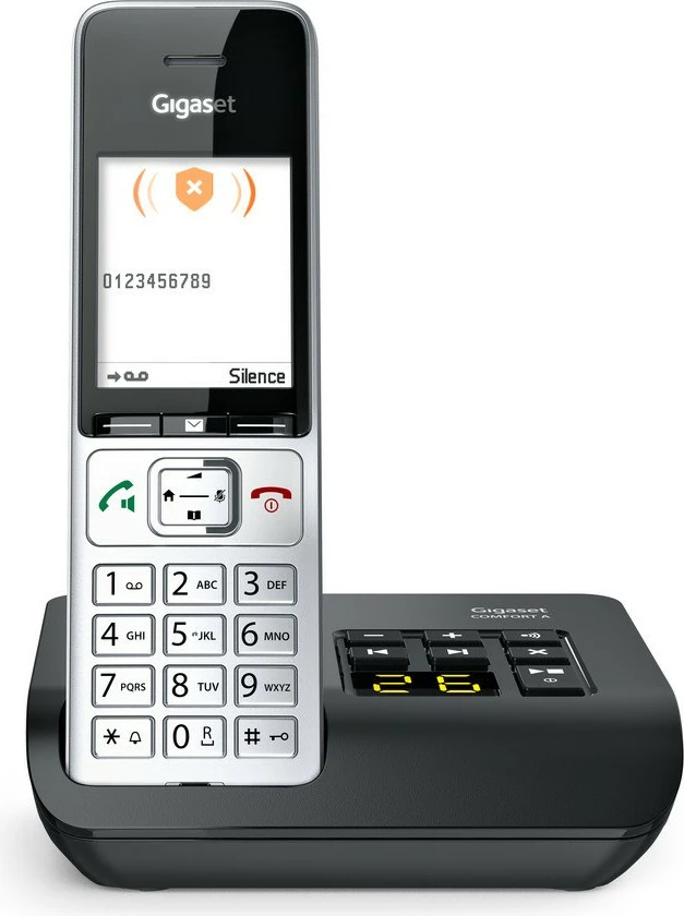 Telefon fiks Gigaset COMFORT 500A, analog/DECT, regjistrues automatik, ekran ngjyrë, 200 kontakte, i zi/argjendtë