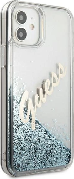 Mbështjellës Guess GUHCP12SGLVSBL për iPhone 12 mini 5.4", Glitter Liquid Vintage, Kaltër
