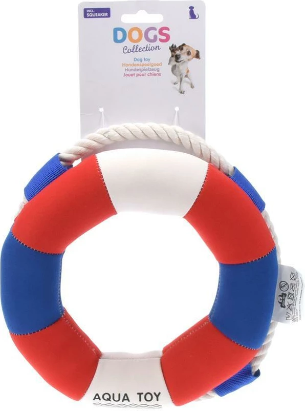 Lodër qeni KOOPMAN Life Ring me litar dhe zë, Ø25x6cm, shumëngjyrëshe