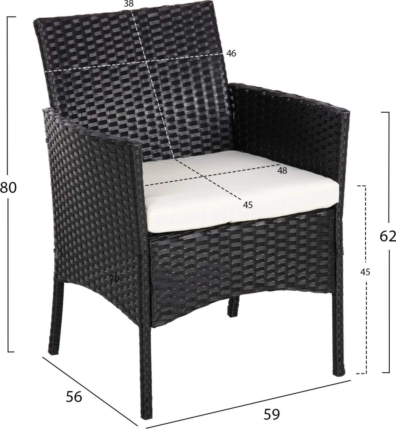 Set salloni për jashtë 4 pjesë STASIA FH6089.04 ratan sintetik në të zezë-jastëkë në bezhë