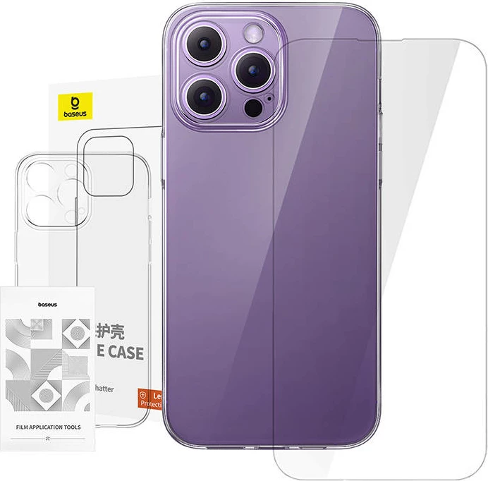 Mbështjellës Baseus për iPhone 14 Pro Max me xham të temperuar, transparent