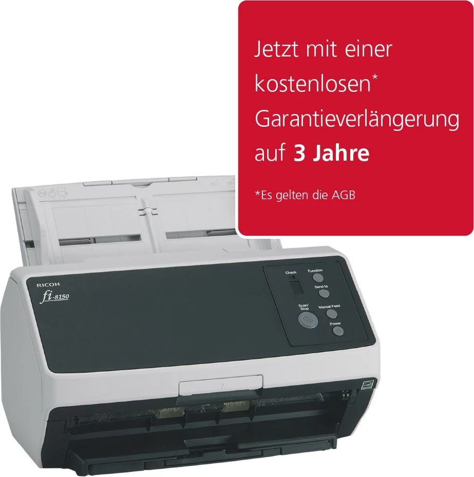 Skaner Ricoh FI-8150, 216 x 355.6 mm, 600 x 600 DPI, 50 ppm, Grayscale, Monochrome, ADF + Manual feed, Zi, Gri