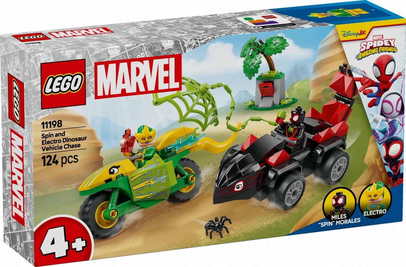 Set lodrash LEGO Marvel 11198 Chase After Electro in Dinosaur Vehicle, 124 pjesë