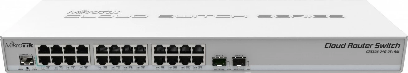 Switch i menaxhueshëm Mikrotik CRS326-24G-2S+RM, 24 porte Gigabit, 2 SFP+, rackmount, i bardhë