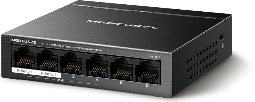 Switch Mercusys 6-Port MS106LP, 10/100Mbps, PoE+, i zi