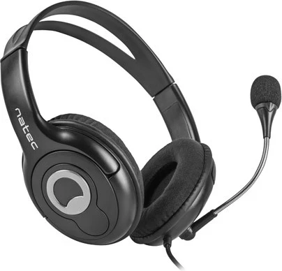 Kufje Natec Bear 2, me tel, mikrofon boom dhe rregullim të zërit, të zeza