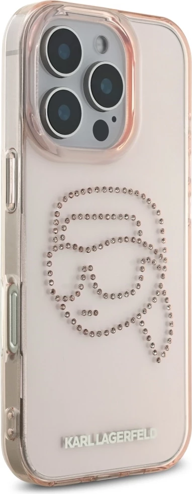 Mbështjellës Karl Lagerfeld IML Rhinestones Karl Head për iPhone 16 Pro, Rozë