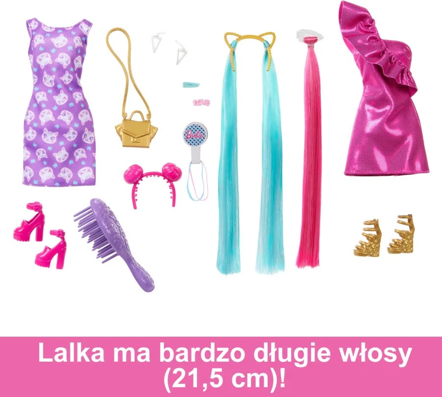 Kukull Barbie Mattel Hair Play JDC85 me aksesorë stilimi, rozë