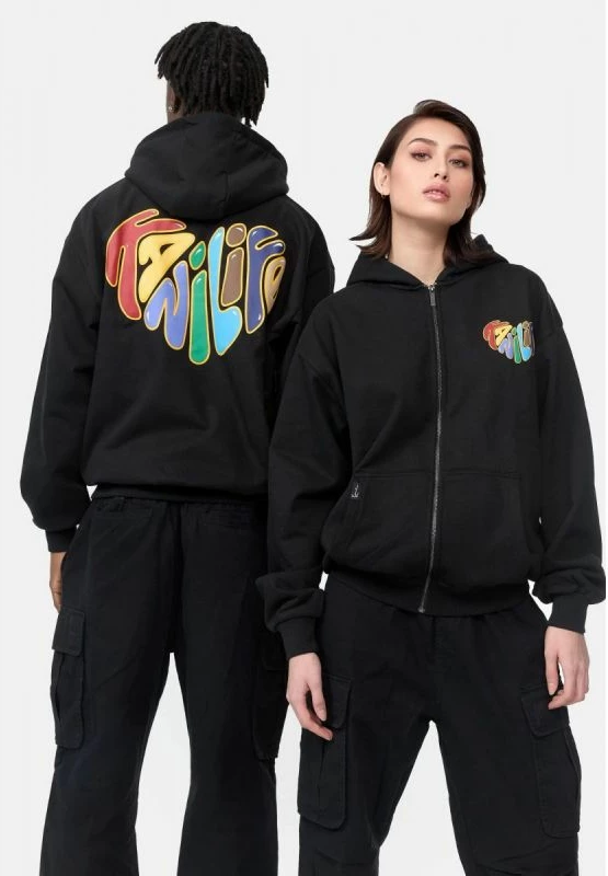 Duks me zip të plotë Karl Kani Woven Signature Kani Life OS për meshkuj dhe femra, ngjyrë e zezë