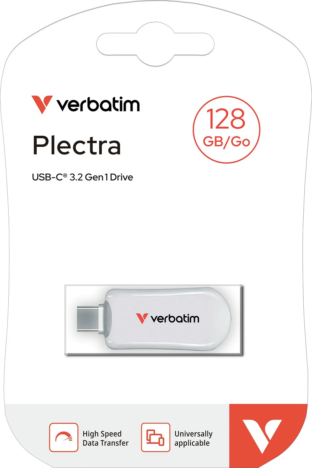 USB Verbatim Plectra 128GB, USB Type-C, i bardhë