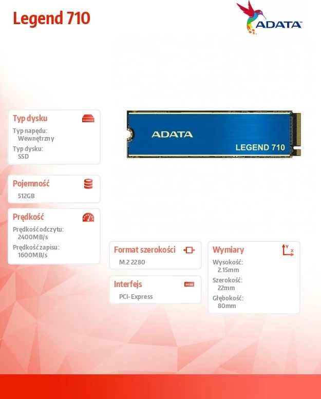 SSD Adata LEGEND 710, 512GB, M.2 2280, PCIe 3x4, Blu
