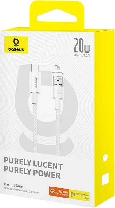 Kabllo Baseus Gem USB-C në iP për mbushje të shpejtë, 1 m, 20 W, Bardhë