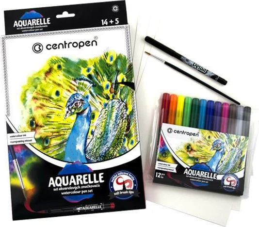 Set markerësh Centropen Aquarelle me brushë, 12 ngjyra