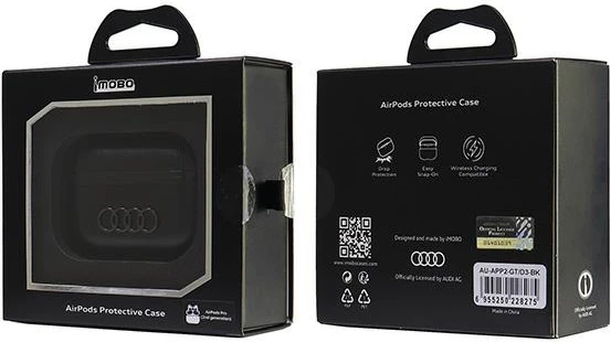Mbështjellës Audi Leather Big Logo për AirPods Pro 2, i zi