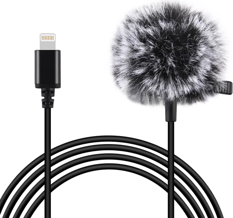 Mikrofon lavalier Puluz PU426 me kapëse, 1.5m, Lightning, i zi