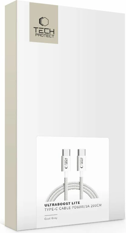 Kabllo USB-C Tech-Protect Ultraboost Lite 200cm, PD60W/3A, Gri