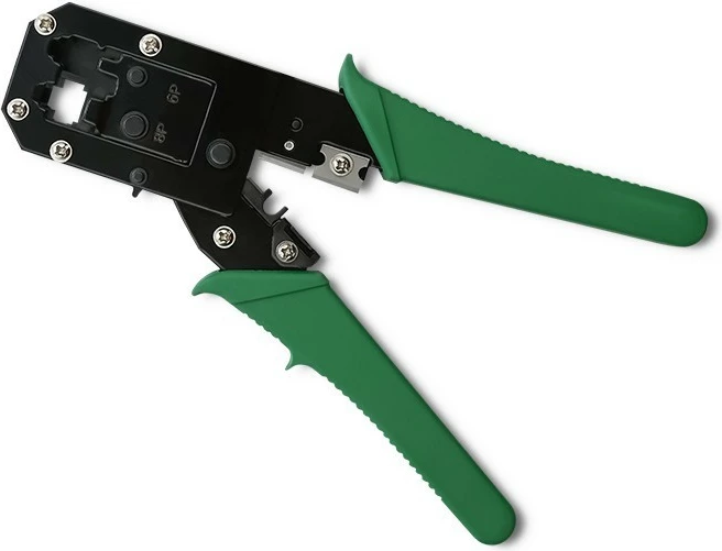 Vegël krimpimi modulare Qoltec 54381 për prerje dhe krimpim kabllosh Ethernet 8P 6P, e gjelbër