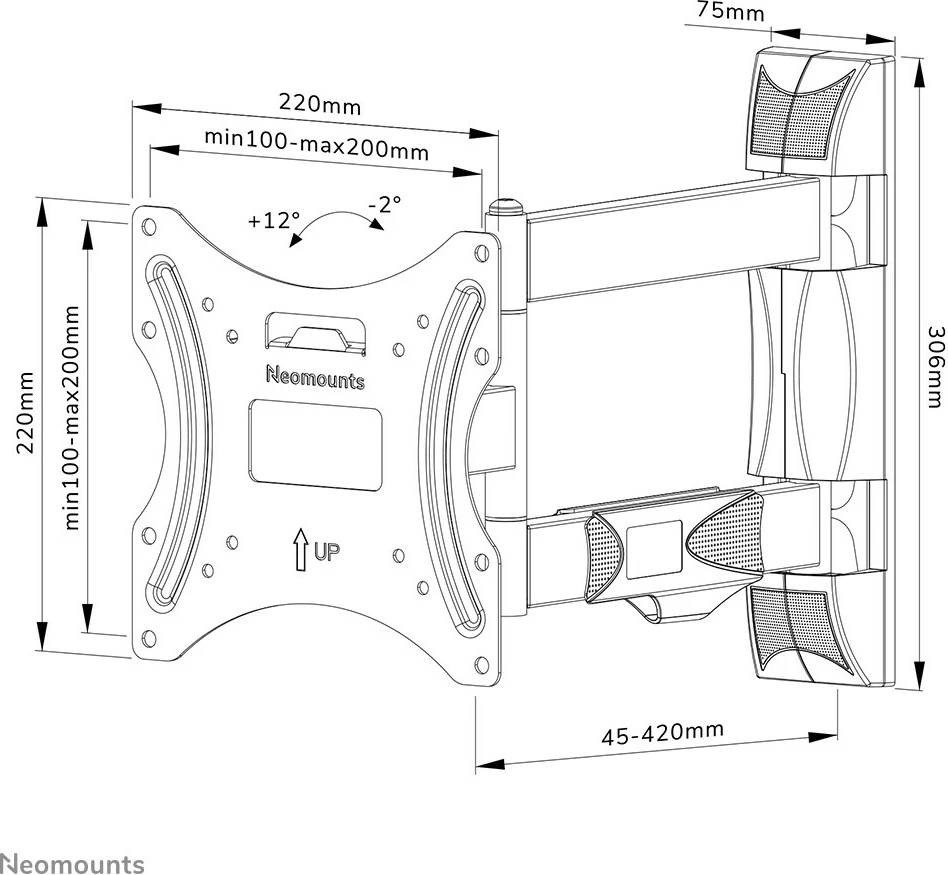 Mbajtës muri Neomounts WL40-550BL12, 32"-55", 100x100-200x200, i zi