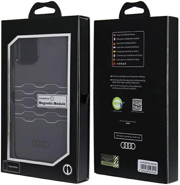 Mbështjellës Audi IML MagSafe për iPhone 15 Plus / 14 Plus, i zi