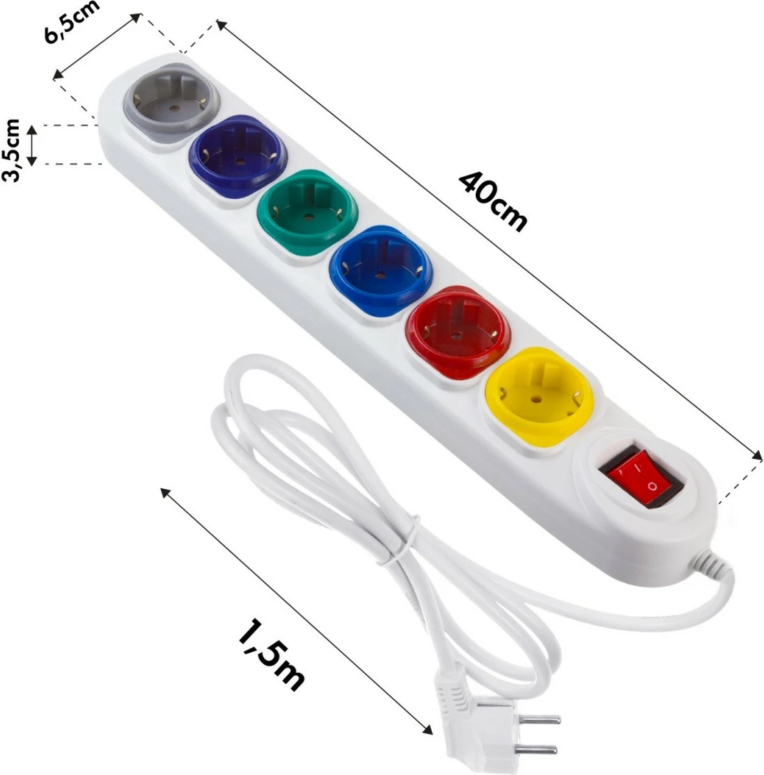 Listë elektrike Maclean MCE509 W, 6 dalje, 1.5m, e bardhë, me çelës