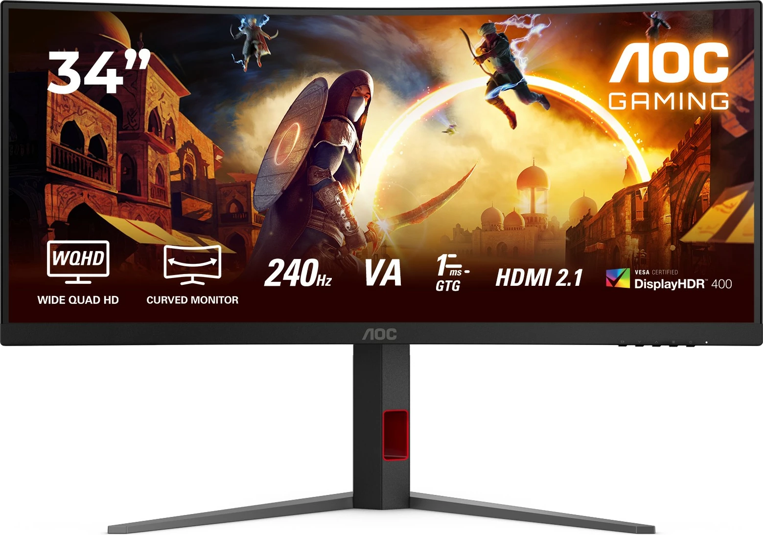 Monitor gaming AOC CU34G4Z, 34 inç, 3440x1440, 240Hz, USB Hub, e zezë/kuqe
