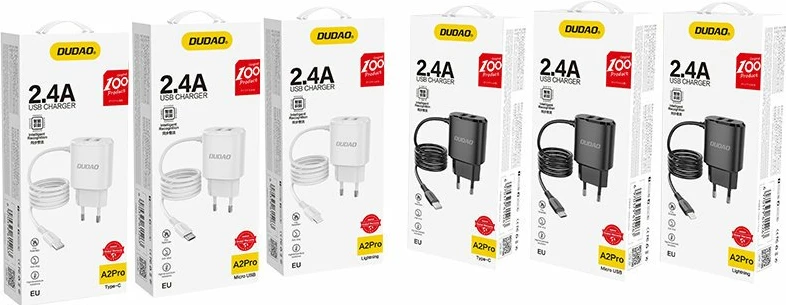 Karikues muri Dudao A2ProL me 2x USB dhe kabllo Lightning të integruar, i zi